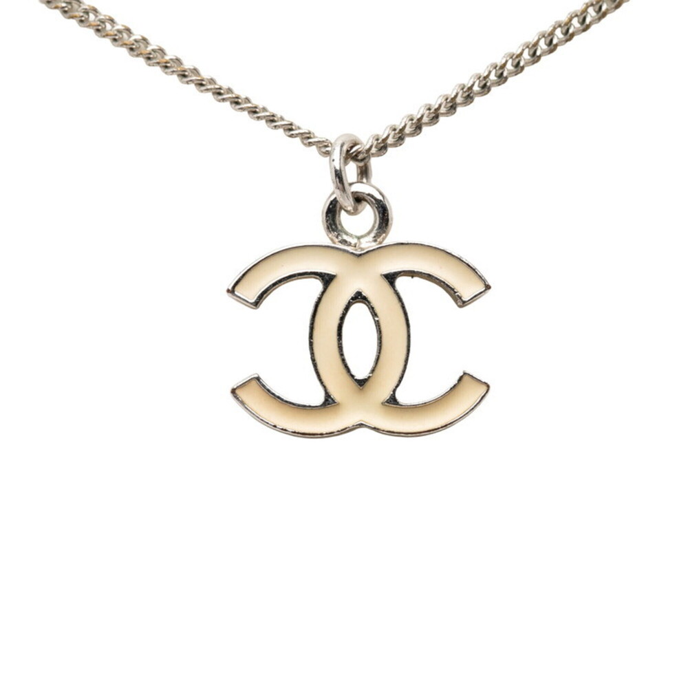 Chanel Coco Mark Pendant Necklace 05V Silver White Metal Women's CHANEL
